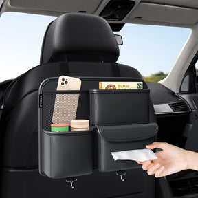 Car Backseat Organizer, Hanging PU Leather Car Seat Storage Box, Tissue Box and Cup Holder